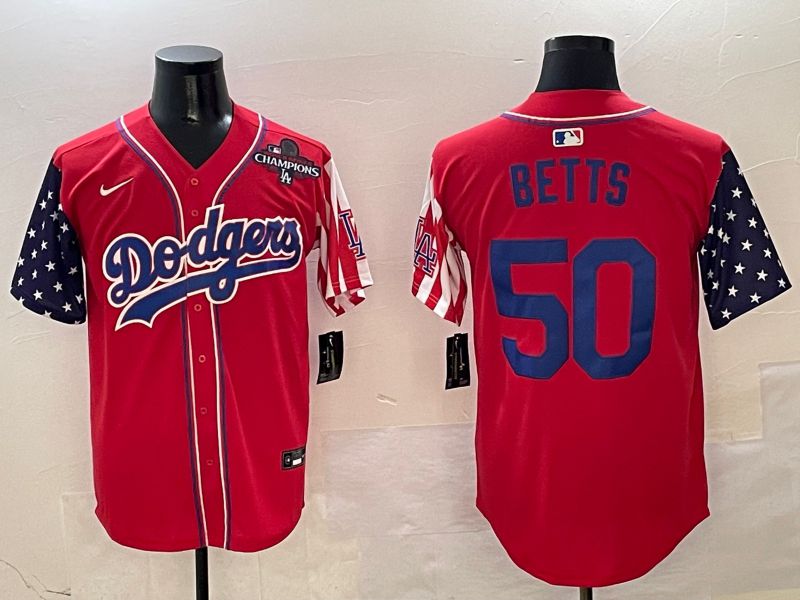 Men Los Angeles Dodgers #50 Betts Red a generation of national flags Joint name 2025 Nike MLB Jersey style 7